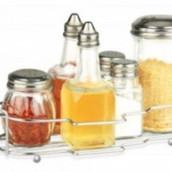 Glass Condiment Dispenser Set in Decorative Tray - Picture 2 of 2